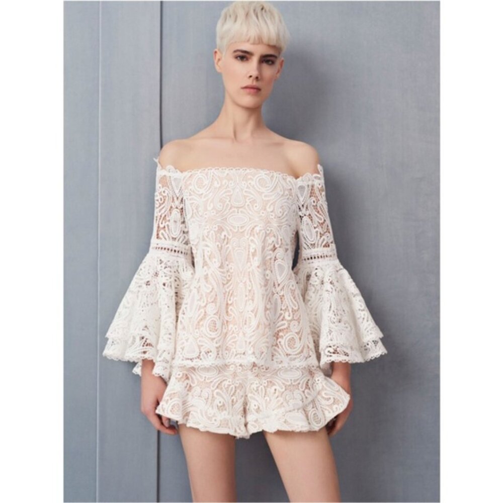 ALEXIS Off Shoulder Bell Sleeves Lace Top - XS